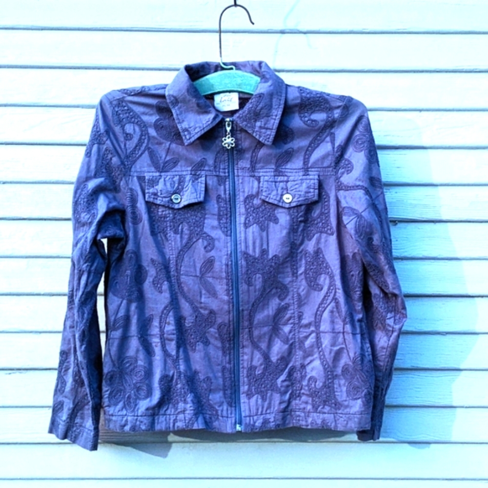 Embroidered zip front jacket